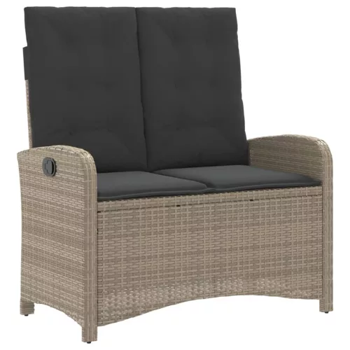  világosszürke polyrattan dönthető kerti pad párnával