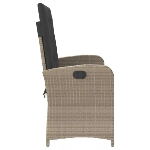  világosszürke polyrattan dönthető kerti pad párnával