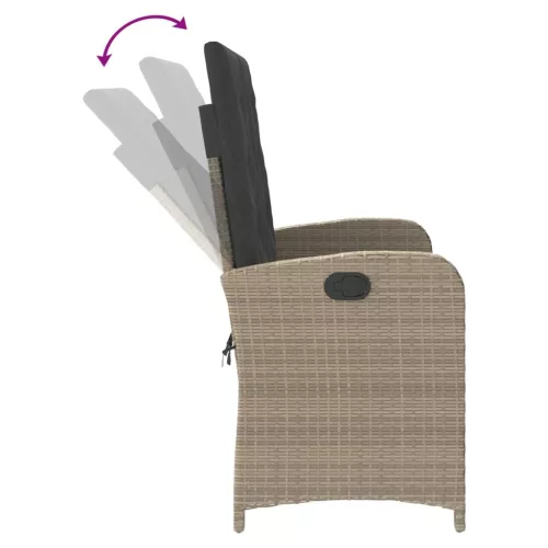 világosszürke polyrattan dönthető kerti pad párnával