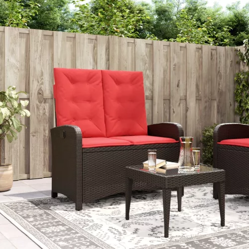 barna polyrattan dönthető kerti pad párnával