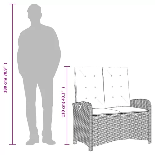  barna polyrattan dönthető kerti pad párnával