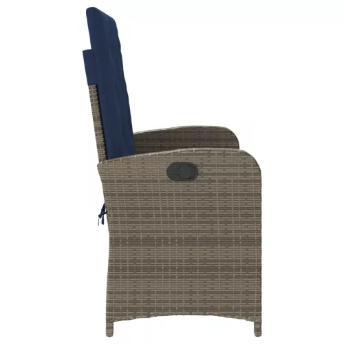 szürke polyrattan dönthető kerti pad párnával
