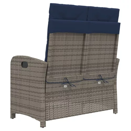  szürke polyrattan dönthető kerti pad párnával