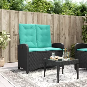  fekete polyrattan dönthető kerti pad párnával