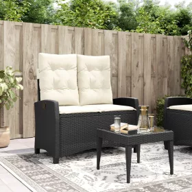  fekete polyrattan dönthető kerti pad párnával