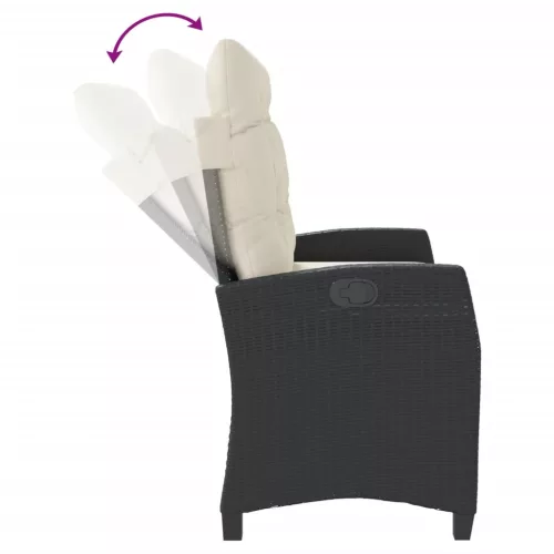  fekete polyrattan dönthető kerti pad párnával