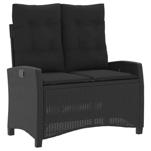  fekete polyrattan dönthető kerti pad párnával