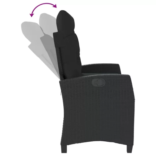  fekete polyrattan dönthető kerti pad párnával