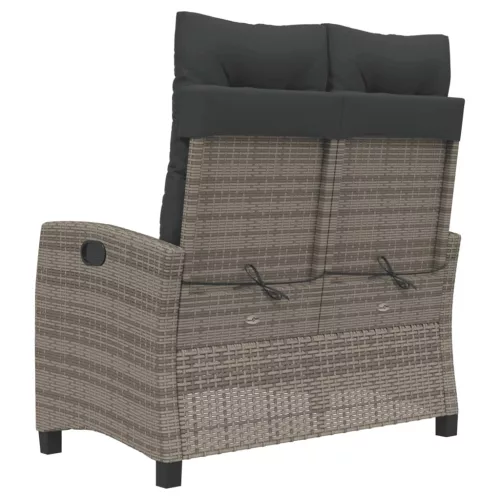  szürke polyrattan dönthető kerti pad párnával