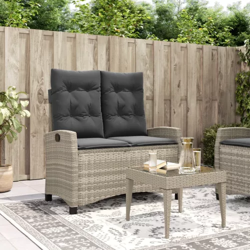  világosszürke polyrattan dönthető kerti pad párnával