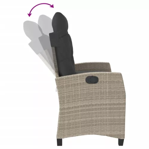  világosszürke polyrattan dönthető kerti pad párnával