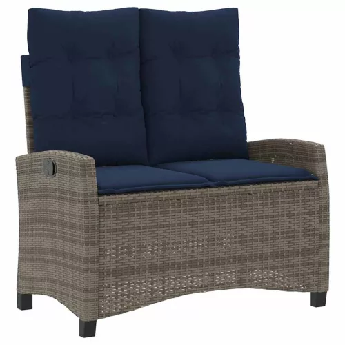  szürke polyrattan dönthető kerti pad párnával