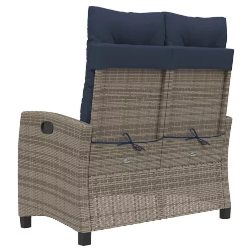  szürke polyrattan dönthető kerti pad párnával