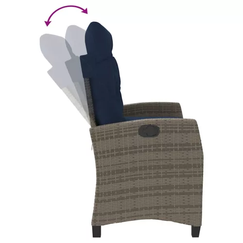  szürke polyrattan dönthető kerti pad párnával