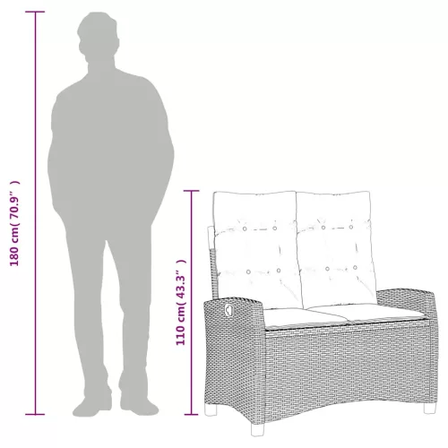  szürke polyrattan dönthető kerti pad párnával