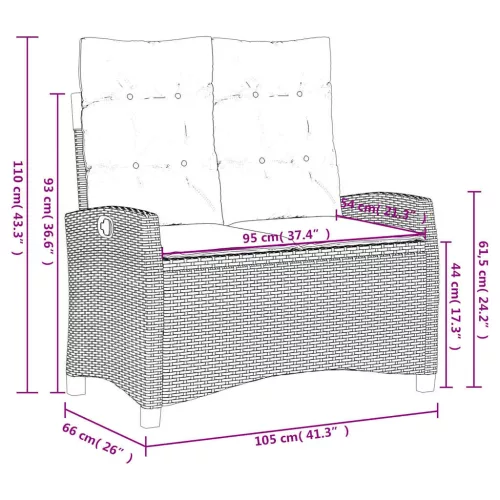  szürke polyrattan dönthető kerti pad párnával
