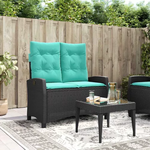  fekete polyrattan dönthető kerti pad párnával