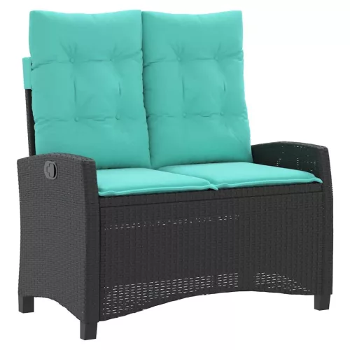  fekete polyrattan dönthető kerti pad párnával