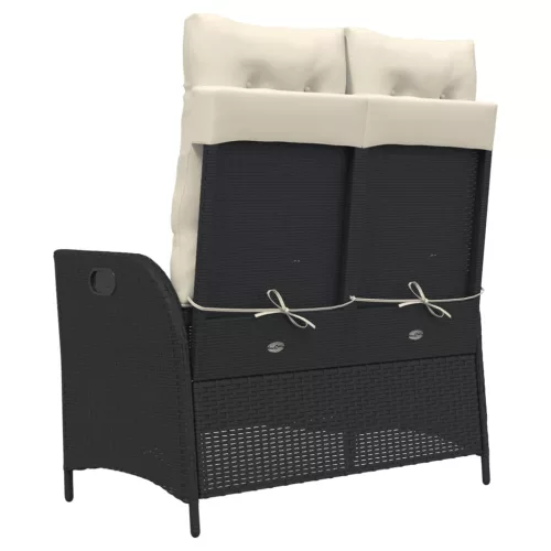  fekete polyrattan dönthető kerti pad párnával
