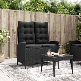  fekete polyrattan dönthető kerti pad párnával