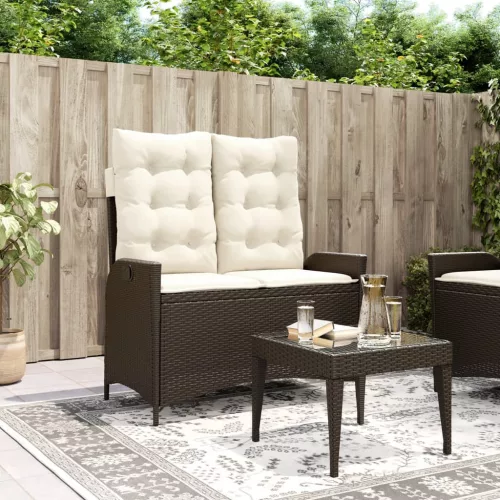  barna polyrattan dönthető kerti pad párnával