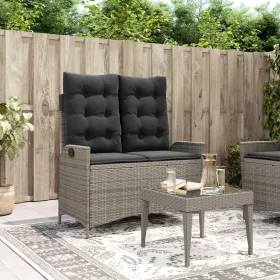  szürke polyrattan dönthető kerti pad párnával