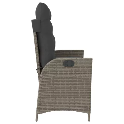  szürke polyrattan dönthető kerti pad párnával