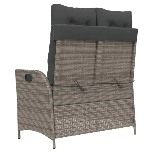  szürke polyrattan dönthető kerti pad párnával
