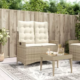  bézs polyrattan dönthető kerti pad párnával