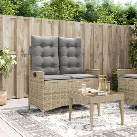  bézs polyrattan dönthető kerti pad párnával