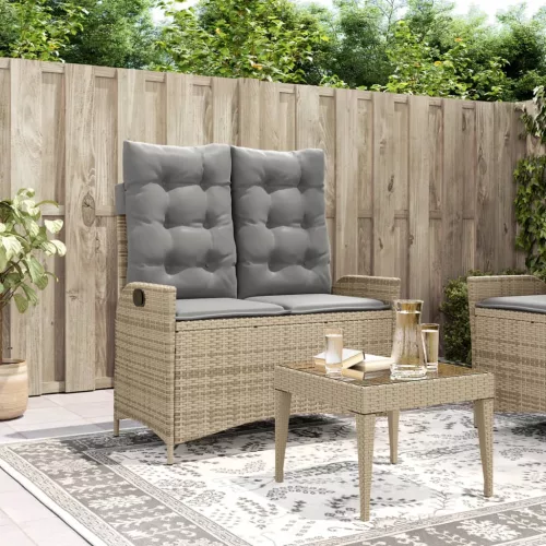  bézs polyrattan dönthető kerti pad párnával