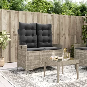  világosszürke polyrattan dönthető kerti pad párnával