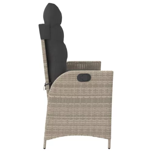  világosszürke polyrattan dönthető kerti pad párnával