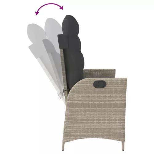  világosszürke polyrattan dönthető kerti pad párnával