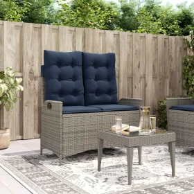  szürke polyrattan dönthető kerti pad párnával