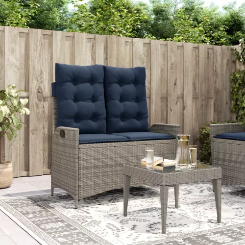  szürke polyrattan dönthető kerti pad párnával