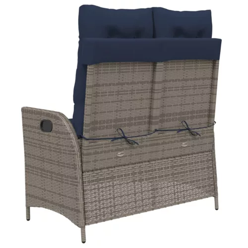  szürke polyrattan dönthető kerti pad párnával