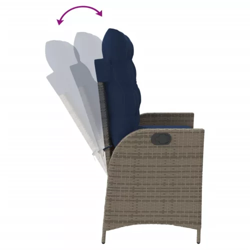  szürke polyrattan dönthető kerti pad párnával