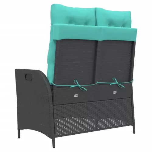  fekete polyrattan dönthető kerti pad párnával