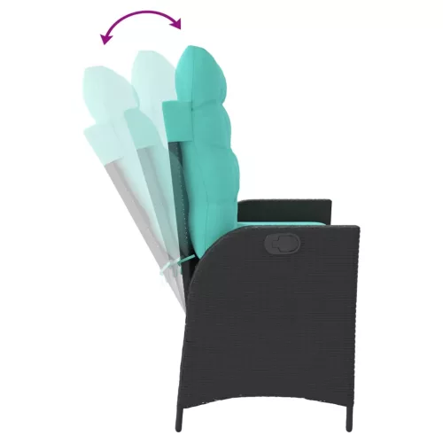  fekete polyrattan dönthető kerti pad párnával