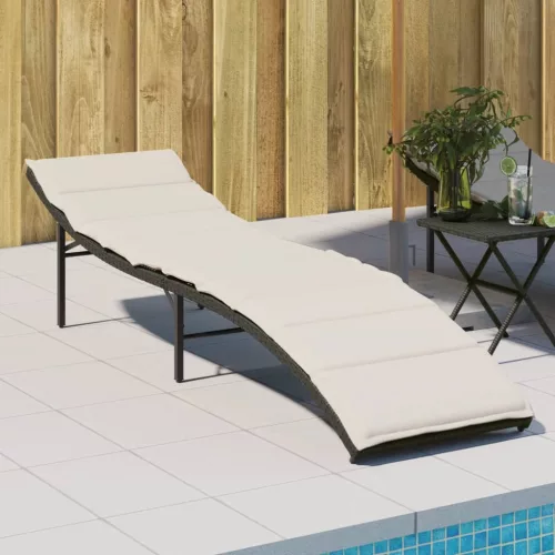  fekete polyrattan napozóágy párnával 55x199x50 cm