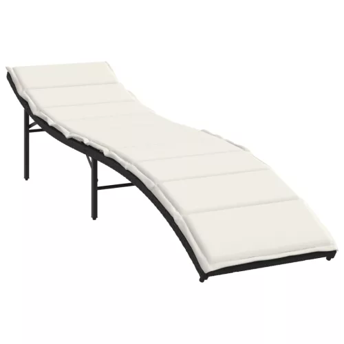  fekete polyrattan napozóágy párnával 55x199x50 cm