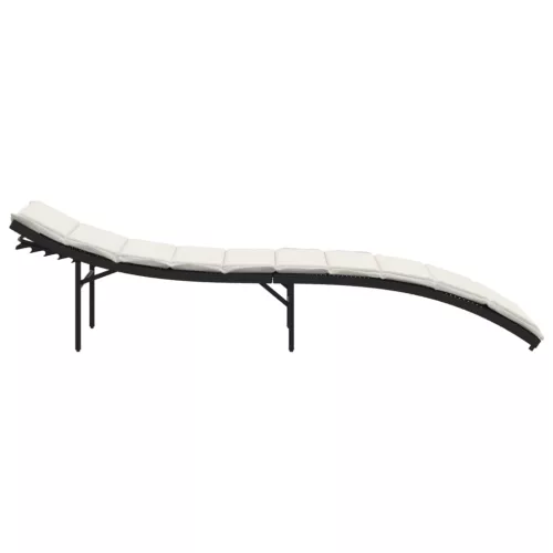  fekete polyrattan napozóágy párnával 55x199x50 cm