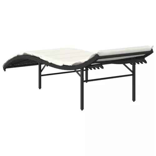  fekete polyrattan napozóágy párnával 55x199x50 cm