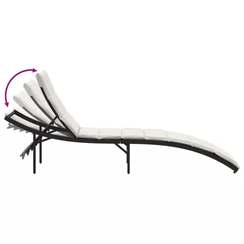  fekete polyrattan napozóágy párnával 55x199x50 cm