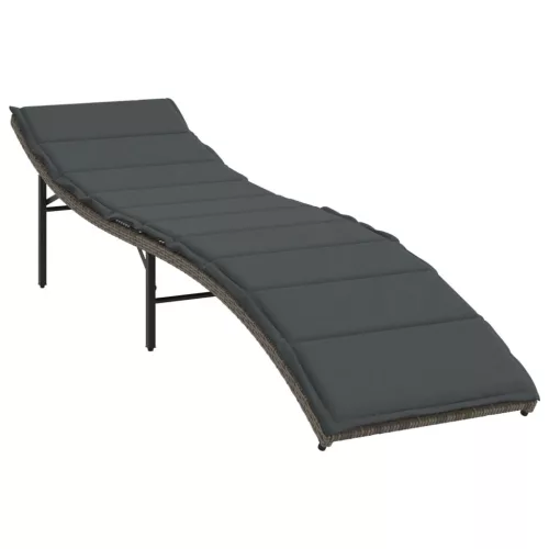  szürke polyrattan napozóágy párnával 55x199x50 cm
