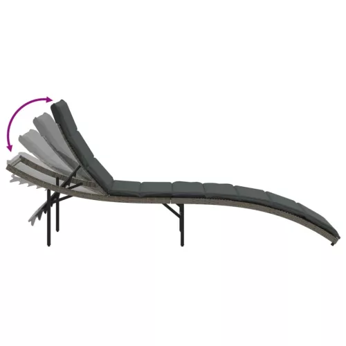  szürke polyrattan napozóágy párnával 55x199x50 cm