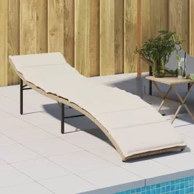  bézs polyrattan napozóágy párnával 55x199x50 cm