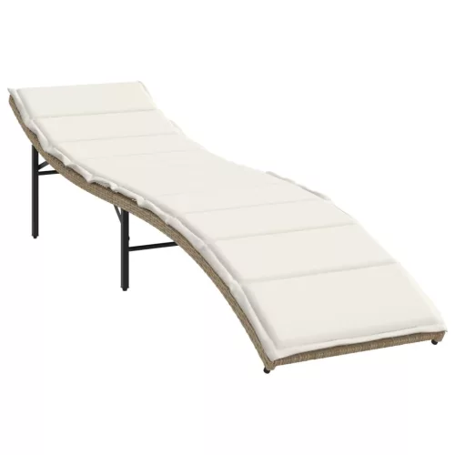  bézs polyrattan napozóágy párnával 55x199x50 cm
