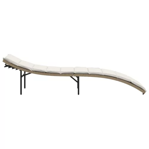  bézs polyrattan napozóágy párnával 55x199x50 cm